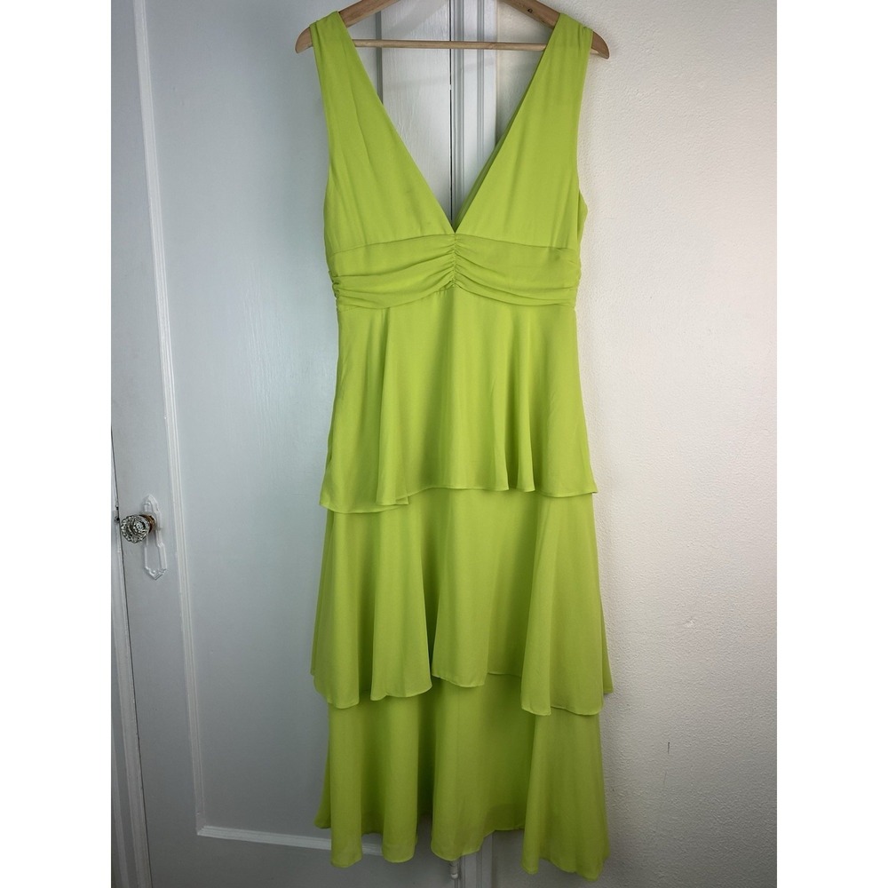 NWT Lulus L Lime Green Sleeveless Chiffon Tiered Ruffle Midi Dress